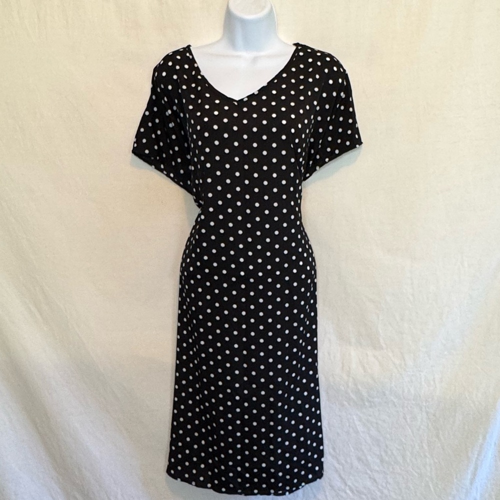 E-188 Emery Rose PLUS SIZE 3X Black & White Dot Short Sleeve MIDI Dress